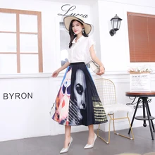 Летние женские юбки s, новинка, Европейский принт, лоскутный узор, высокая эластичность, уличный стиль, женская плиссированная юбка миди, Свинг
