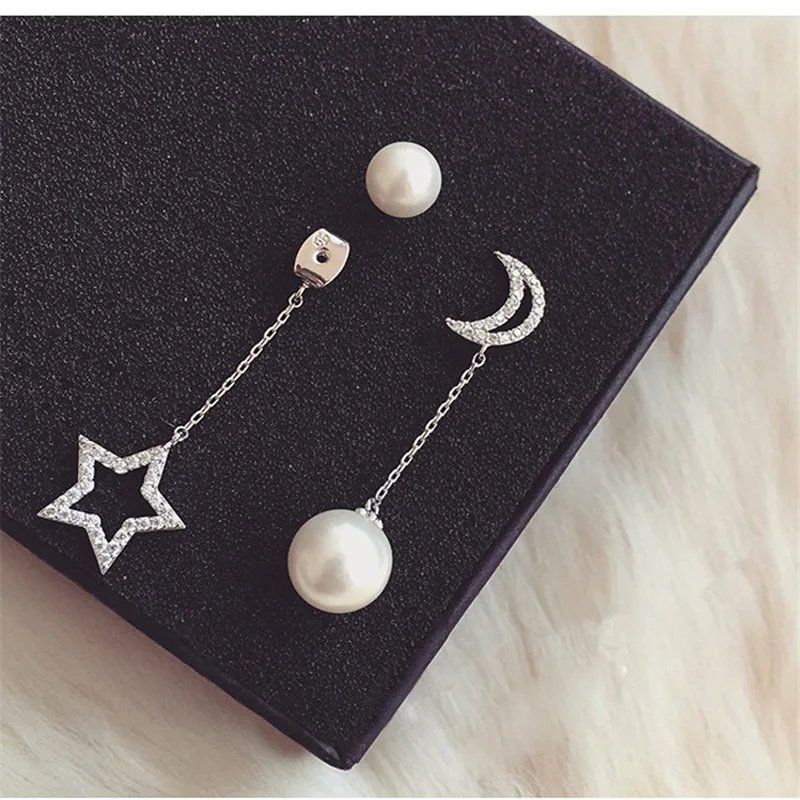 

2018 Fashion Star earrings Silver plated Moon Earring Long simple design pearl jewelry For Wedding & Banquet ZSE B10046 2017