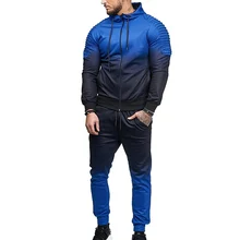 ZOGAA  Hot 2019 New Autumn Men Tracksuit Sport Set 3D Print Striped Shirt Long Sleeve Fitness Pants Running Suit Jacket Trousers