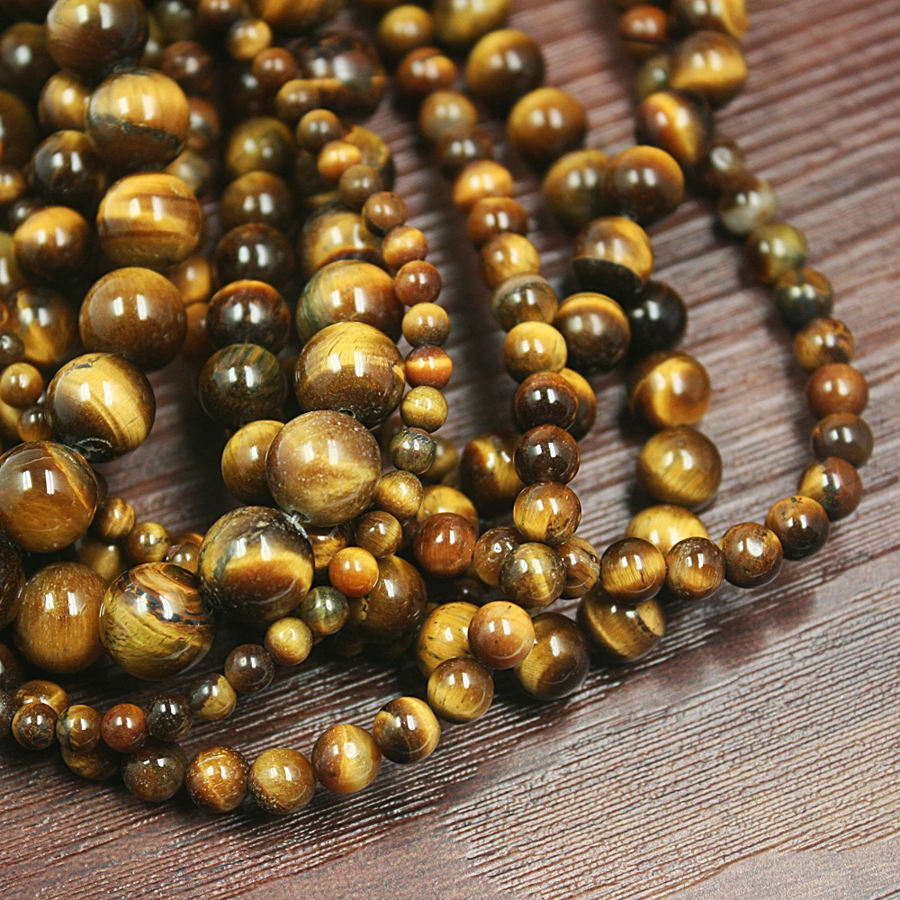 

Natural Stone Brown Gold Tiger Eye Agates Round Beads 15" Strand 4 6 8 10MM Pick Size For Jewelry