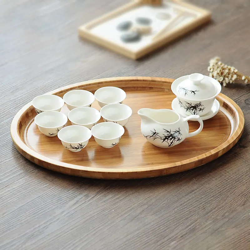 Простой овальный поднос бамбуковый для чайной чашки фруктов китайский чайный