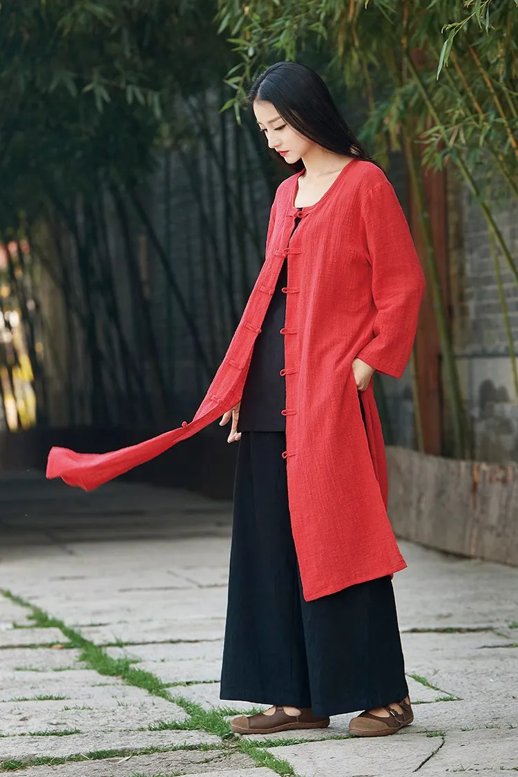 ORIGOODS китайский стиль длинный рукав женская блузка рубашка Хлопок Винтаж летние длинные рубашки оригинальные женские топы и блузки B201