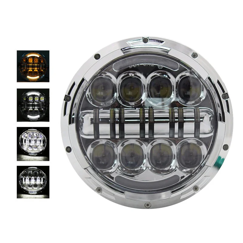 2016 New 7 inch 80W Chrome Motorcycle LED Headlight with white DRL and yellow turn Signa for Harley davidson Motorcycle lighting (15)
