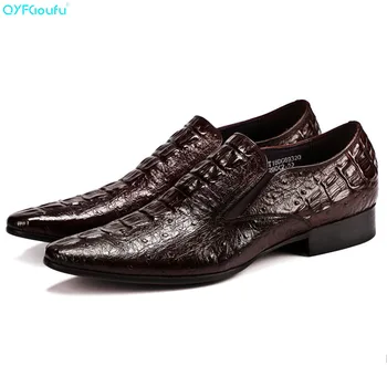 

QYFCIOUFU Italian Designer Mens Fashion Shoes Leather Oxford Genuine Leather Shoe Quality Luxury Crocodile Pattern Party Shoes