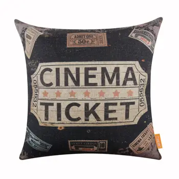 

LINKWELL 18"x18" Vintage Retro Black Cinema Ticket Room Relax Burlap Decorative Pillowcase Decorative Cojines Cushion Cover