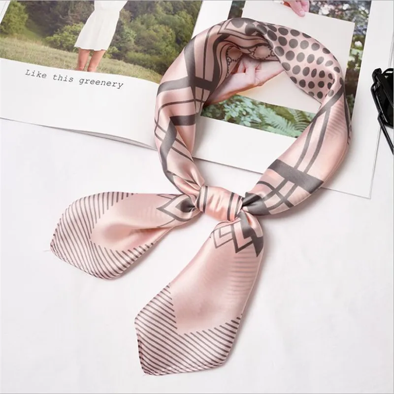 2019 New Women Scarf Silk Wrap Elegant Heart Floral Print Dot Patchwork Head Neck Hair Tie Band Neckerchief Square Scarves