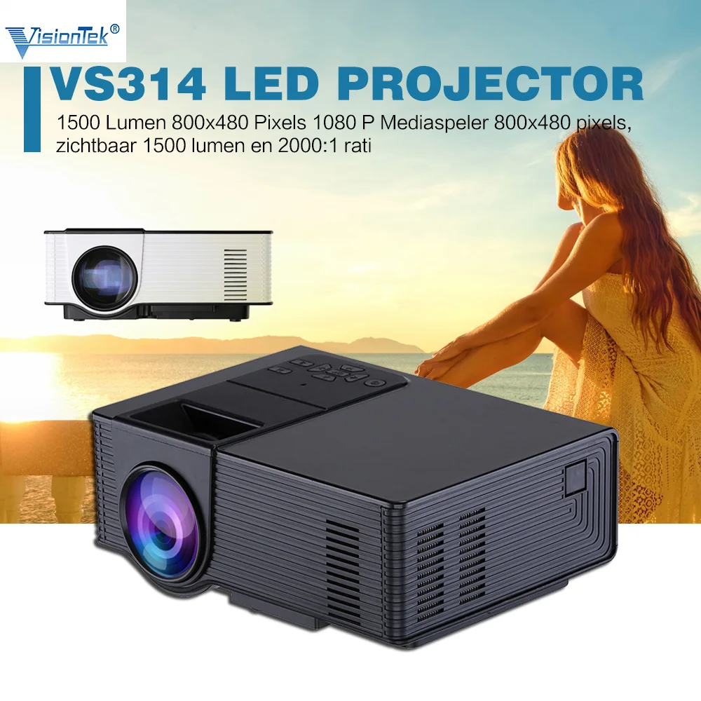 VS314 Portable Projector 1500 Lumens HD 800 x 480 Pixels Analog TV LED