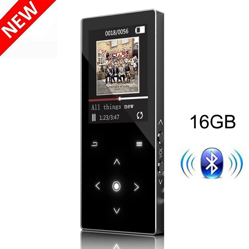

New Touch Button 16GB mp3 player with Bluetooth,HiFi Lossless Music Player 1.8 Inch TFT Screen with Built-in speaker, FM Radio