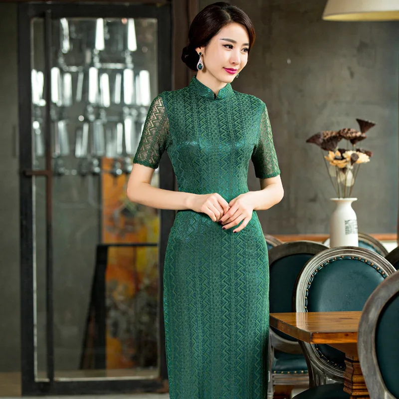 상하이 이야기 고급 긴 치파오 실크 치파오 qipao 드레스 중국 전통 clothing 동양 드레스 녹색|dress up games wedding dress|dresses