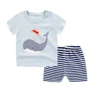 

Summer Baby Whale Printed T-shirt+shorts Suit Baby Out Pure Cotton Leisure Clothing Suit