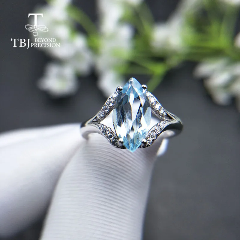 TBJ, дизайн натуральный Небесно голубой топаз 2.3ct драгоценный камень кольцо серебро 925 пробы хорошее ювелирное изделие для женщин мама хороший подарок