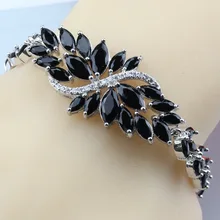 9-Цвет Цветок 925 пробы Серебряные ювелирные изделия черный циркон регулируемая ссылка браслет-цепочка Длина 20 см Запад Мистик украшения