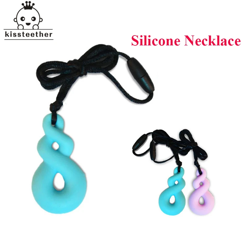 BPA Free Silicone Chew Necklace With Silicone Twist Beads Pendant Non