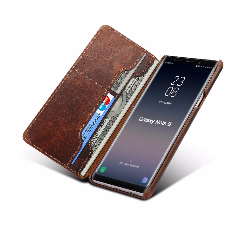 Business Note9 case wallet Luxury Real Genuine Leather mobile phone