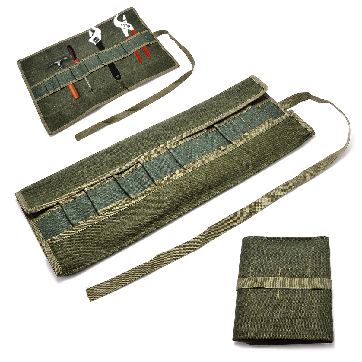 Mayitr Army Green Bonsai Storage Package Roll Bag Garden Repair Tool Pliers Scissors Canvas Tools Storage Bags