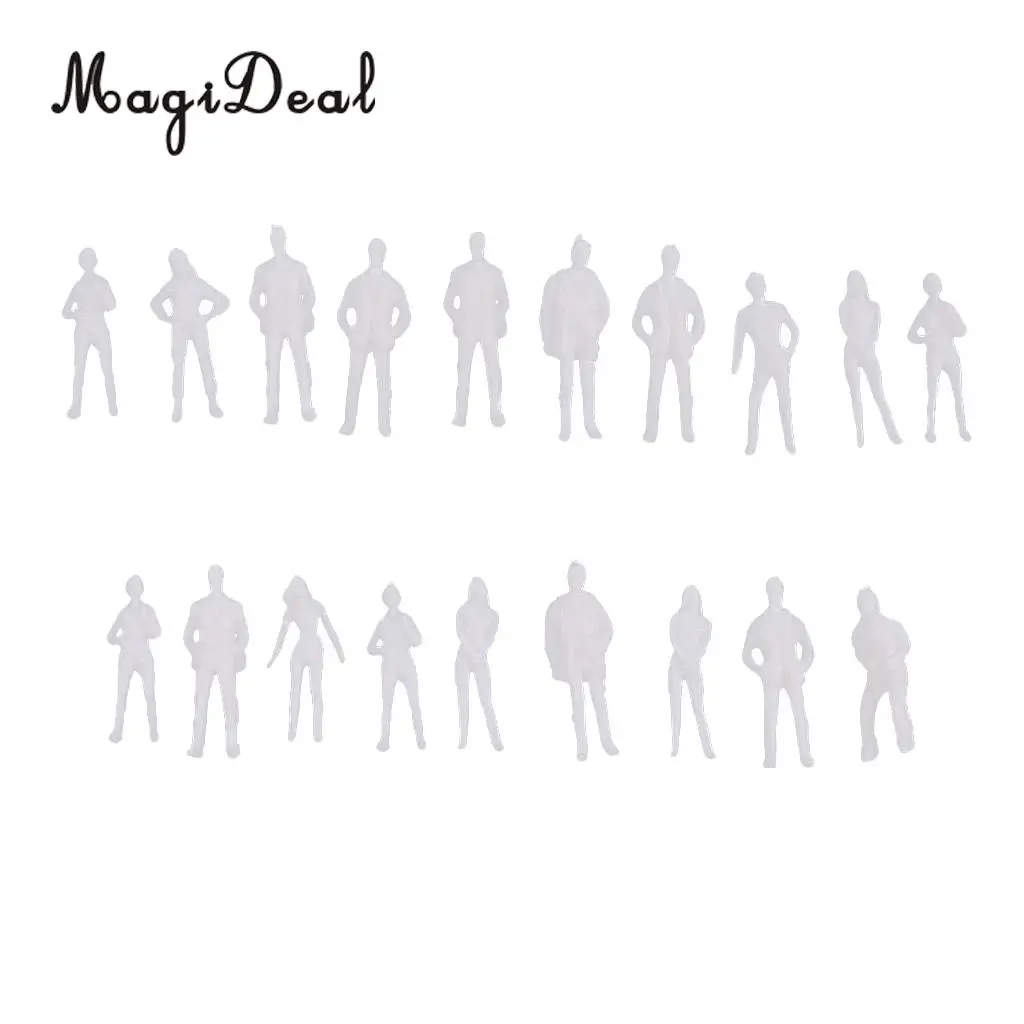 MagiDeal 20Pcs 1/75 HO Scale Unpainted Model People Architectural Figure Miniature Human Plastic Scene Simulation for Layout