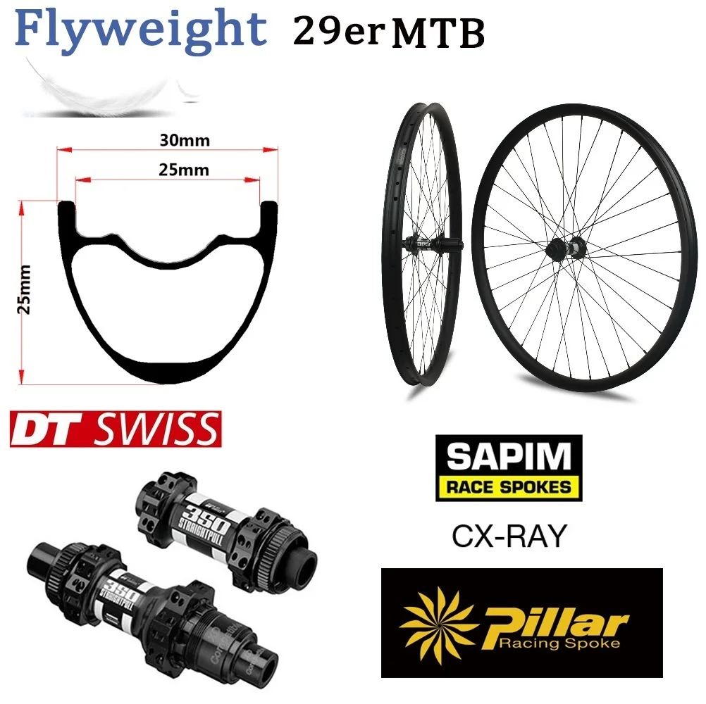 345 г только 29er MTB карбоновый обод с оригинальным DT swiss 350 концентратор Sapim CX Ray для горного велосипеда колеса XC колесная 30 мм ширина