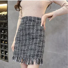 Высокая талия алмазные шипованные джинсовые бедра юбка с бахромой средней длины талии похудения темперамент мешок бедра юбка