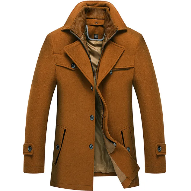 Новое Стильное зимнее шерстяное зауженное пальто впору куртки мужские s Повседневная Теплая Верхняя одежда куртка и пальто мужские бушлат Размер M-4XL - Цвет: khaki