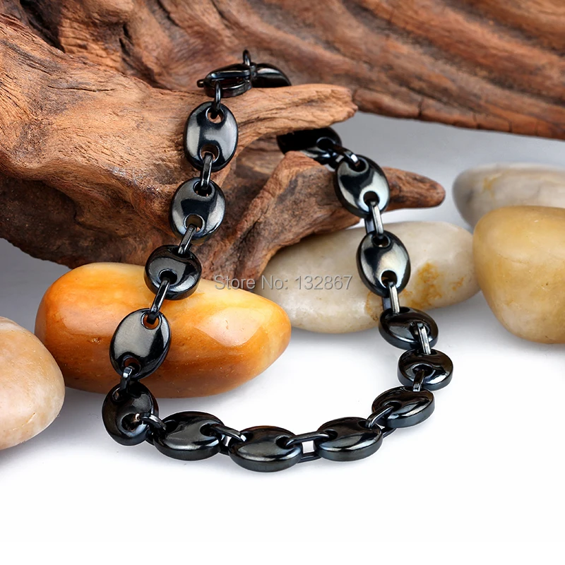 Модные черные кофе в зернах цепь браслет из нержавеющей стали 8 мм 7.87 ''для Для женщин Для мужчин jewlery