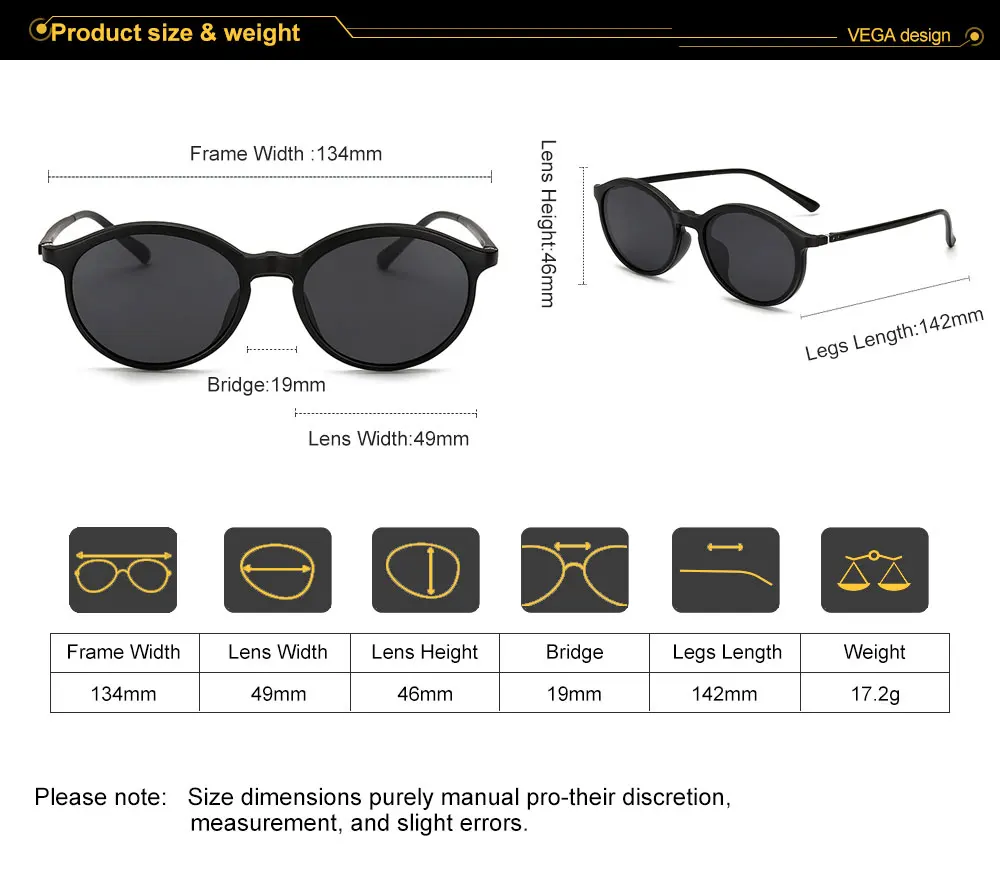 VEGA Polarized Magnetic Clip On Sunglasses Fit Over Sunglasses Prescription glasses 2 In 1 Magnetic Glasses Men Women VG213  (18)