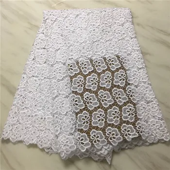 

2018 new African white Lace Fabric 5 yard High Quality cord lace Water Soluble Nigerian lace fabric with stone for party