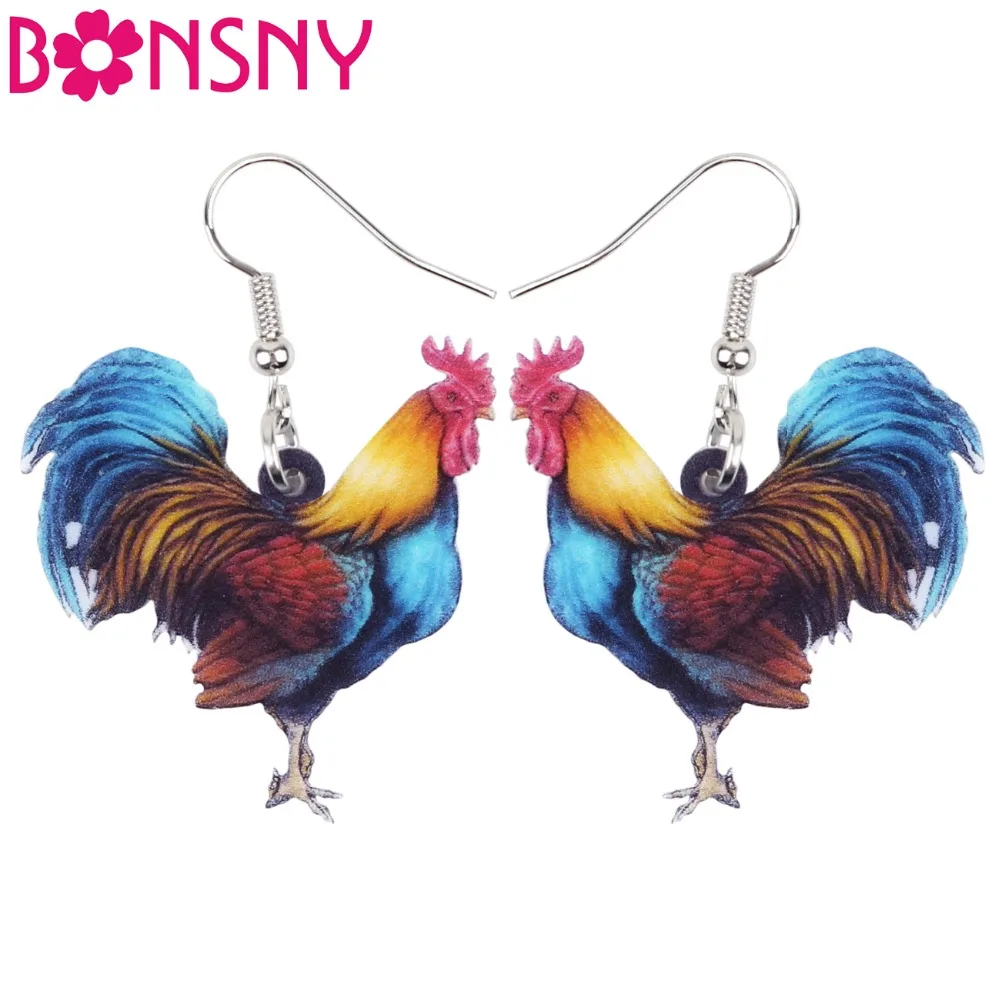 Bonsny акриловые Цветочные Новые петухи серьги в форме курицы большие длинные