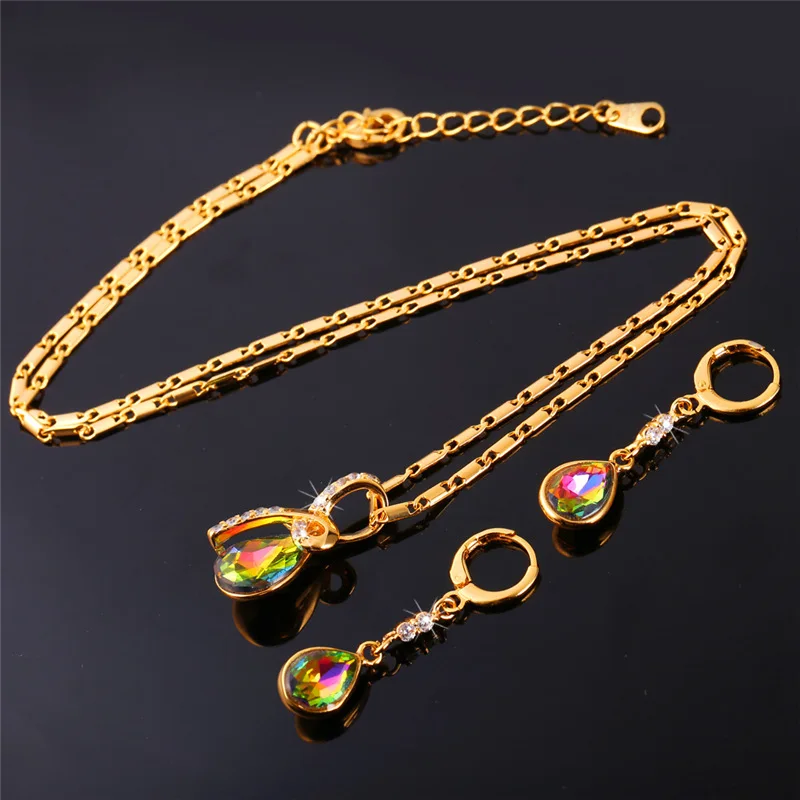 

Collare Jewelry Sets For Women Gold/Silver Color Rhinestone Dainty Gift Big Crystal Stone Water Drop Earrings Necklace Sets S109