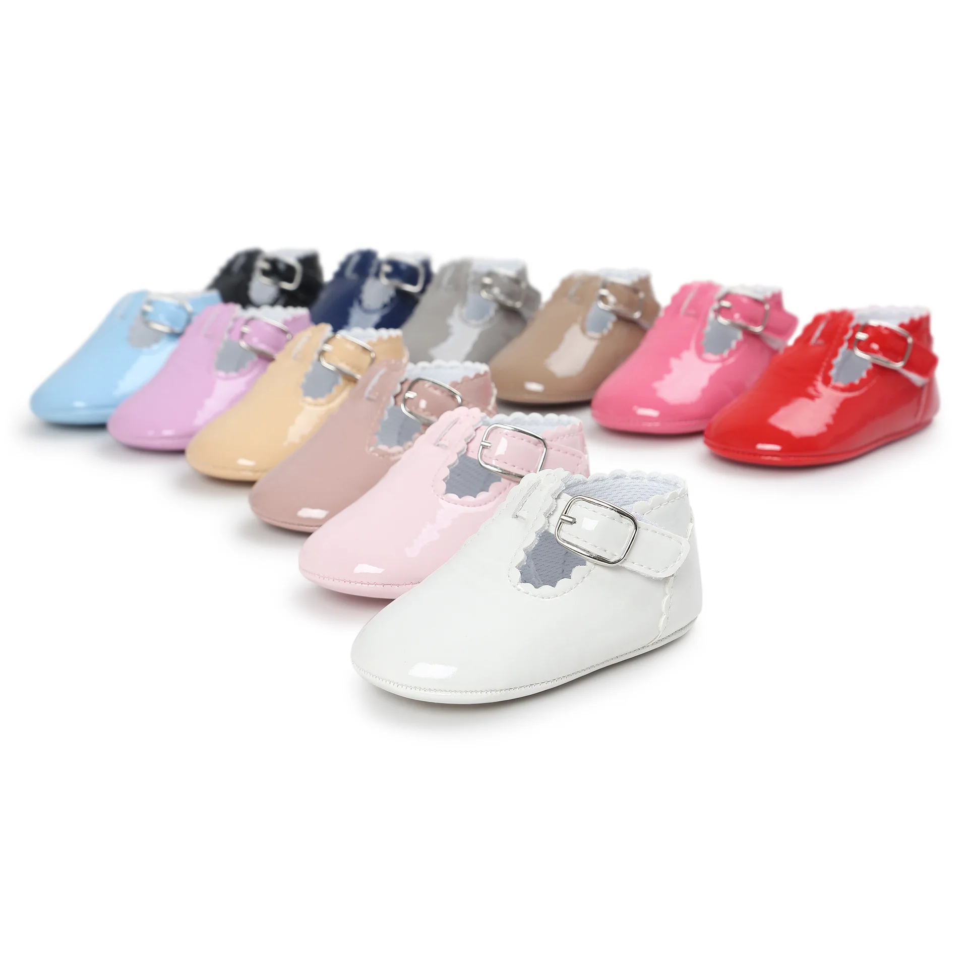 Brand New Baby Princess Shoes Cute Infant Girl T strap Single Shoes Solid Color PU Leather White
