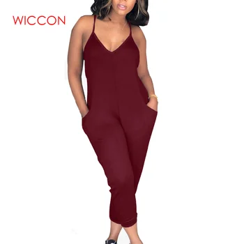 

Ladies Elegant Spaghetti Strap V Neck One Piece Sexy Bodycon Jumpsuits Plus Size Rompers Women Jumpsuit Summer Overalls