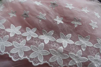 

off white embroidered lace trim, mesh lace, cotton embroidered lace, scalloped lace YLF 10yards