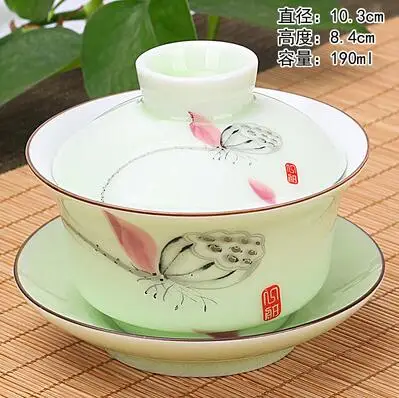 Высокое качество лотосы ручной росписи Керамика фарфор гайвань китайский чайный набор кунг-фу Чай посуда супница Sancai Чай чашки ПУ-эр чайник - Цвет: 190ml