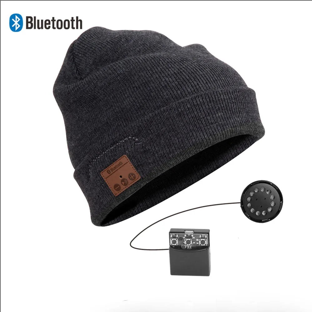 Bluetooth Beanie стерео наушники беспроводные Handsfree Skullies вязаная шапка зима спортивные головные уборы моющиеся кепки наушники Музыка Аудио - Цвет: 003B-Charcoal Grey