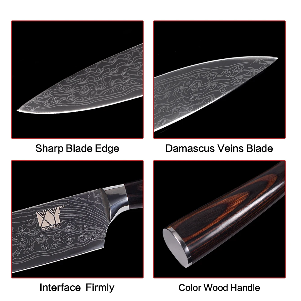XYj Дамаск вен Кухня Ножи для чистки утилита 2 * Santoku нарезки шеф повар цвет