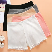 3pcs/lot Women Girls Summer Safety Pants Thread Ribbed Striped Seamless Stretchy Underpants Solid Color Ruffled Hem Boxer Shorts
