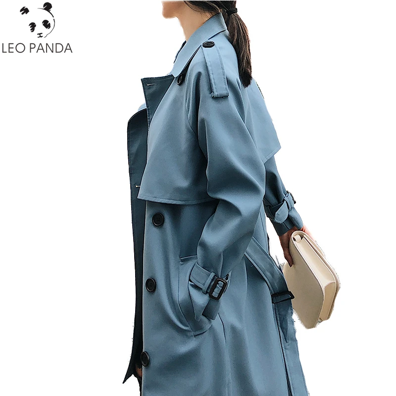 

Windbreaker Female 2019 Spring Autumn New Fashion Korean Double Breasted Lace Leisure Chic Loose Ladies Long Trench Coat Women