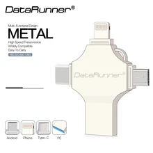 Флеш-накопитель DataRunner USB 4 в 1 iOS/type C/Micro usb/Usb 3,0 флеш-накопитель 16 ГБ 32 ГБ 64 ГБ 128 ГБ Флешка флеш-накопитель