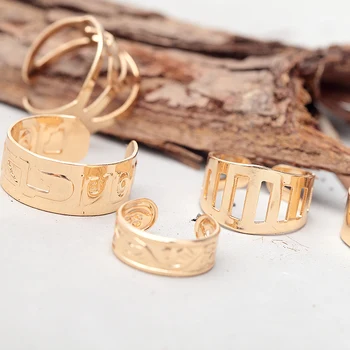 

Adjustable Stacking Rings Punk Hollow Out Knuckle Ring Sets Simple Shiny Gold Color Plain Wedding Bands Midi Rings Rock MYCR006