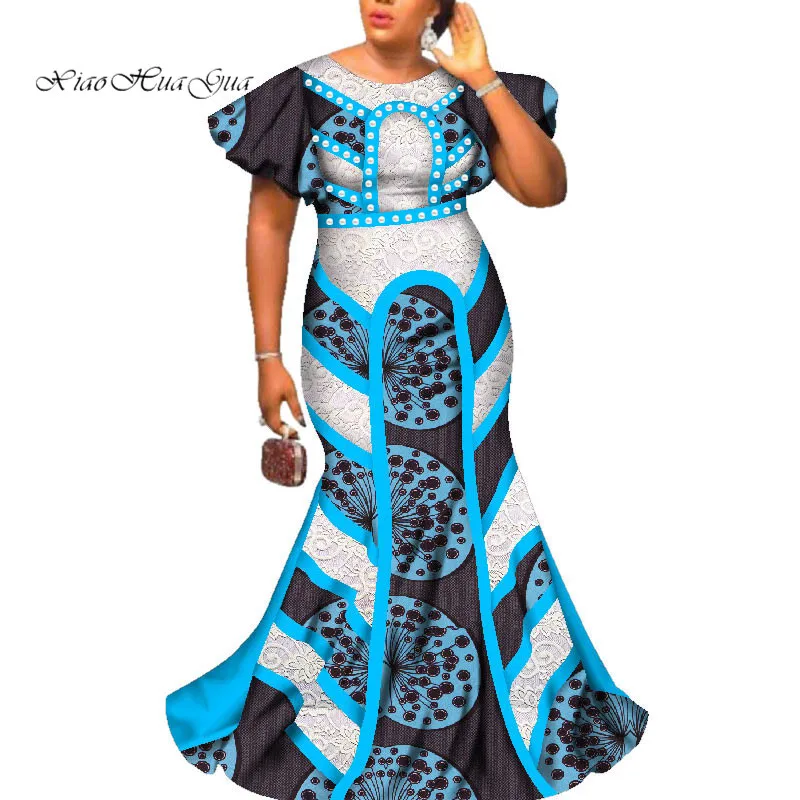 Африканский Базен Riche Femme свадебное платье Африканские модные длинные платья для женщин Круглый вырез бабочка рукав вечерние платья WY2586 - Color: 19
