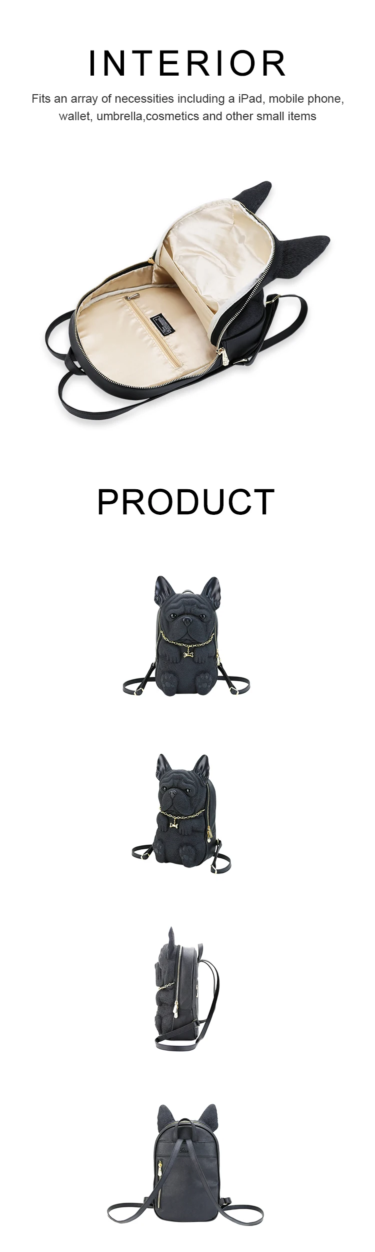 Adamo 3D Bag Original Fred French Bulldog Back Pack new fashion zipper ladies backpack high quality bag