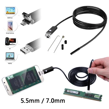 

2M 6LED Waterproof Android/PC Endoscope 2 in 1 Function USB Inspection Camera Micro USB Wire HD Camera 5.5/7.0mm Lens diameter