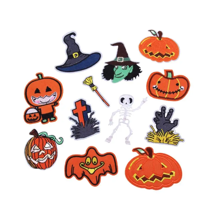 

12 Piece Halloween Elements Patches Skeleton Pumpkin Sewing Embroidery Cartoon Appliques Patches For Backpacks Jackets Jeans A3