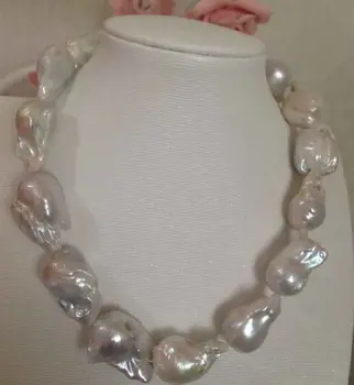 

gorgeous 30-35mm south sea baroque white pearl necklace 18inch 925s