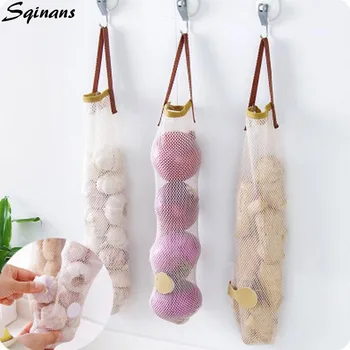 

Sqinans Wall Hanging Mesh Grocery Bag Reusable Drawstring Kitchen Ginger Garlic Storage Bag Disposable Garbage Bag Organizer