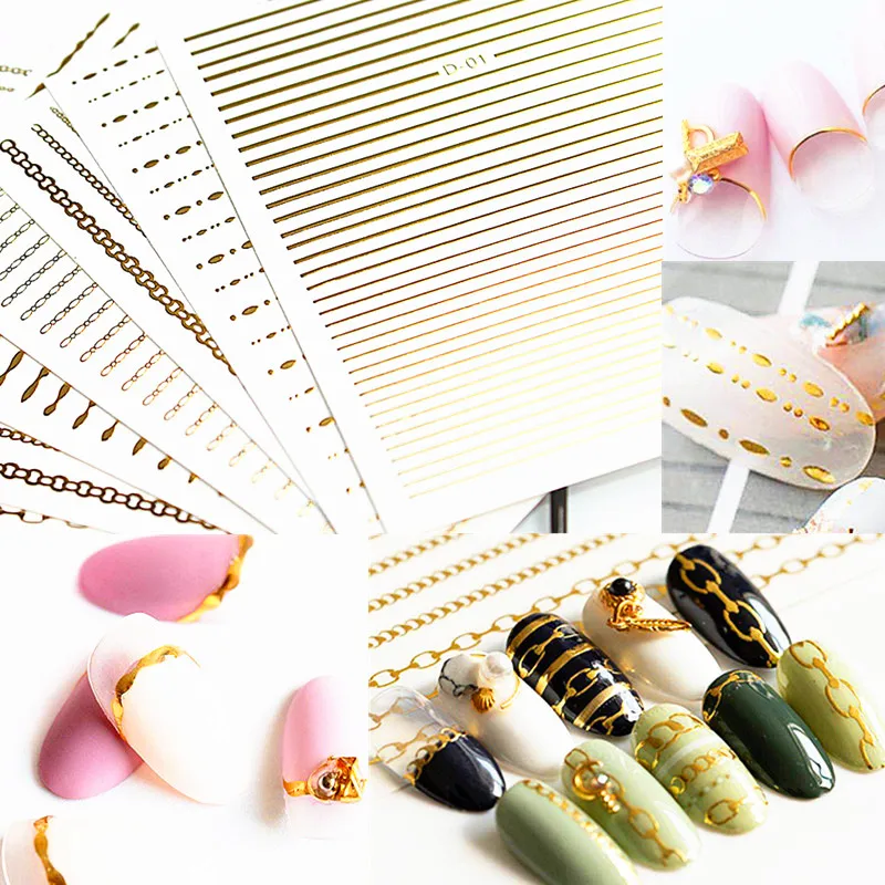 

1pc Gold 3D Nail Sticker Curve Stripe Lines Nails Stickers Adhesive Striping Tape Nail Art Stickers Decals Rose Gold Silver