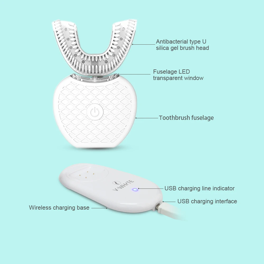 360 Degree Automatic Electric Toothbrush Rechargeable Sonic Dental Toothbrush USB Silicone Brush Heads Oral Care Smart U Type 360 Degree Automatic Electric Toothbrush Rechargeable Sonic Dental Toothbrush USB Silicone Brush Heads Oral Care Smart U Type