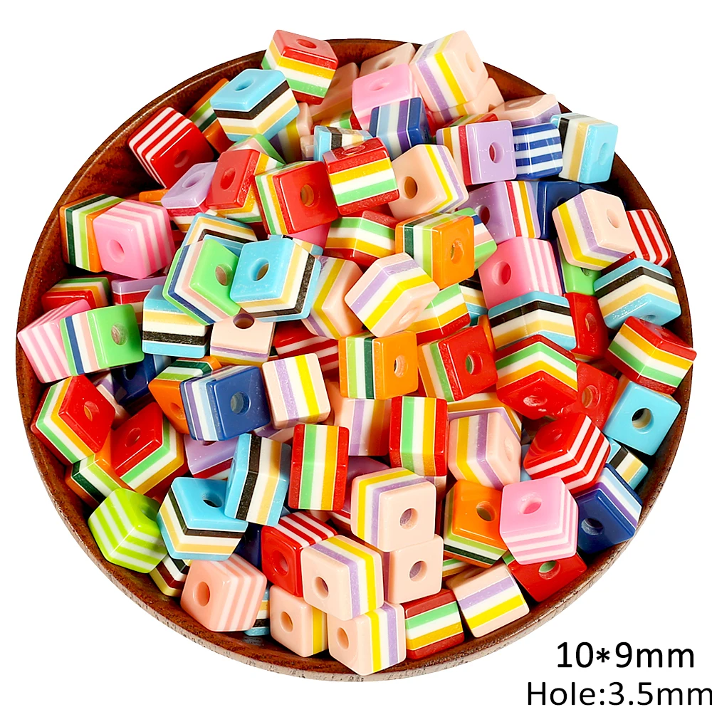 

50pcs/Lot 10MM Large Hole Square Striped Acrylic DIY Beads Accessories Mixed Candy Color Plastic Loose Bead For Jewelry Making