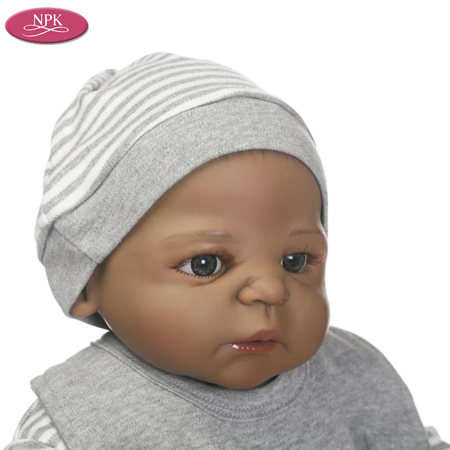 NPK 56CM Full Body Silicone Black Boy Reborn Baby Doll + Stuffed Toy Soft Bear Children Bathe Playmate Toys Lifelike Bebe Menino (2)