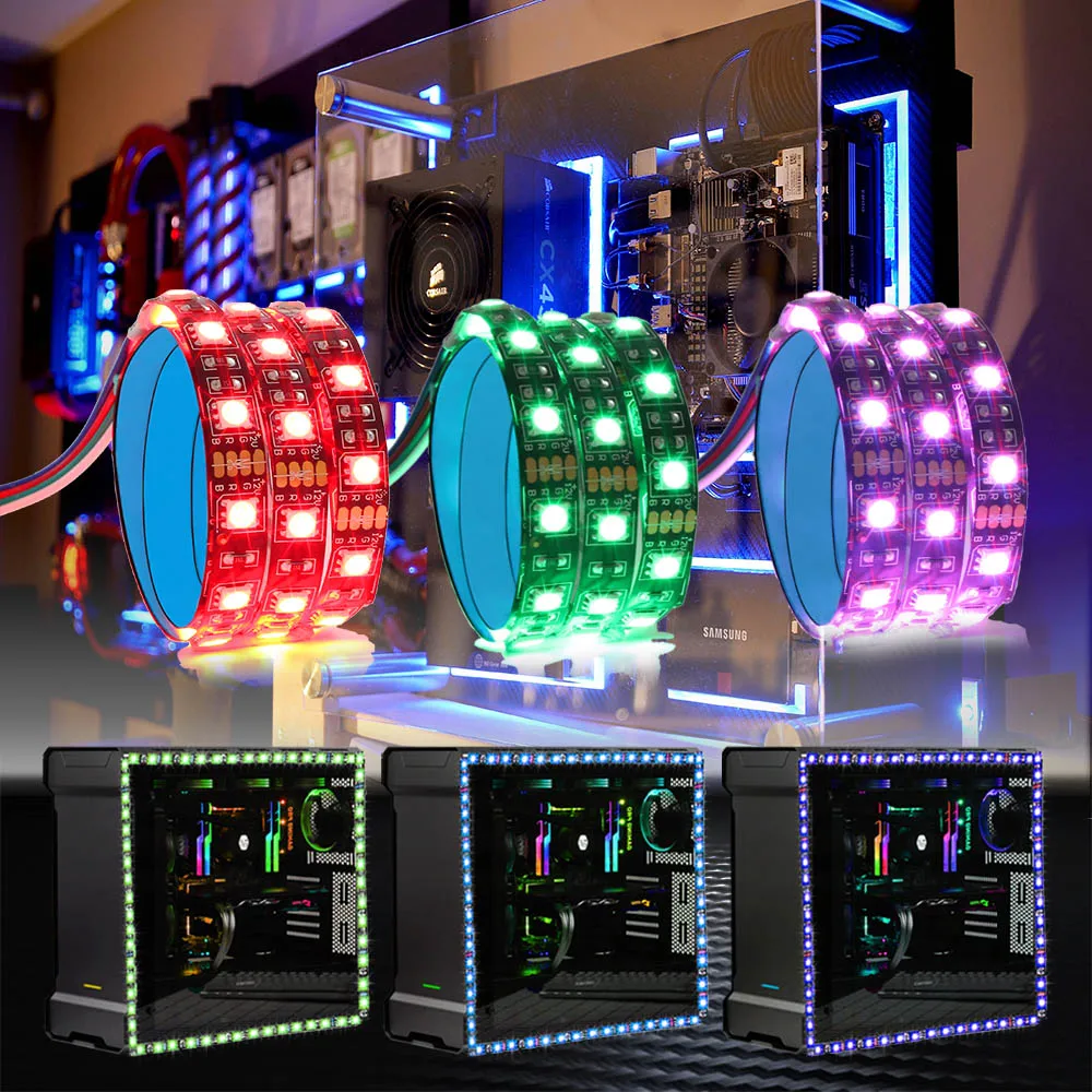 RGB Светодиодные ленты свет для PC чехол для ноутбука, SATA Питание интерфейс + 17key РФ Пульт дистанционного управления Беспроводной 1м 2м