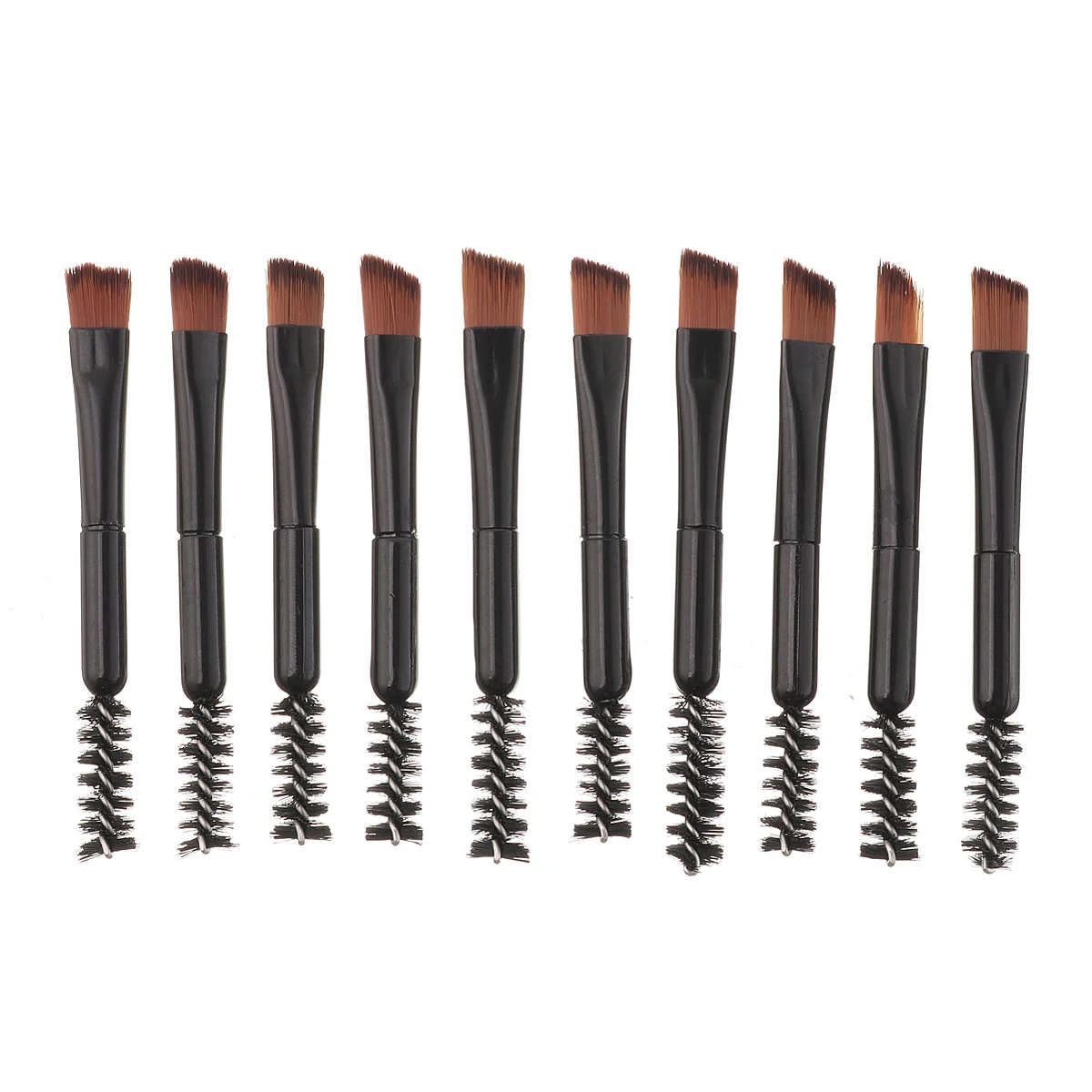 10 Pcs Double End Portable Eyebrow Angle Brush+Spiral Comb Brush Eyeliner Eyeshadow Eyelash